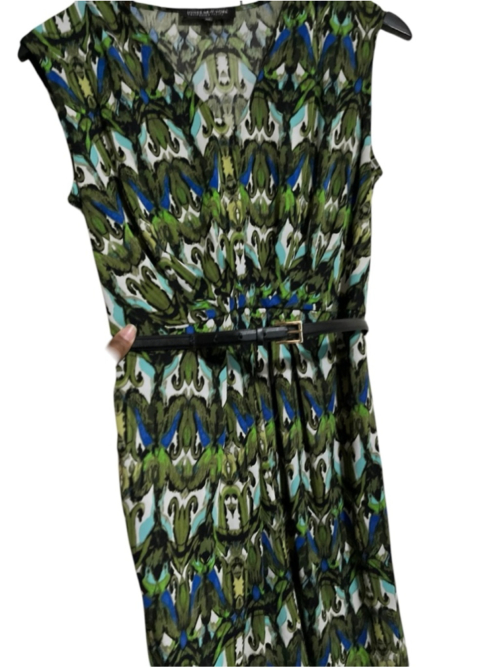 EUC Women's Jones New York Petite Green Blue Abstract Print Dress PM - Picture 3 of 8
